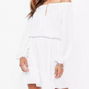 White Bardot Tassel Dress